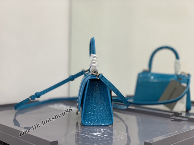 Balenciaga專櫃爆款手提肩背女包 巴黎世家鱷魚紋牛皮黑色小號Hourglass沙漏包 fyj1022